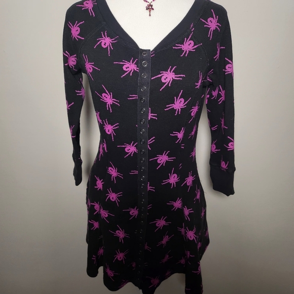 Betsey Johnson 2000s Y2K Witchy Cottagecore Whimsigoth Longsleeve Spider Dress M - Picture 3 of 9